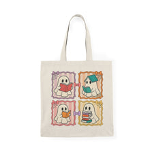 Load image into Gallery viewer, Cute Reading Ghosts Tote Bag — Booklover Halloween Canvas Tote
