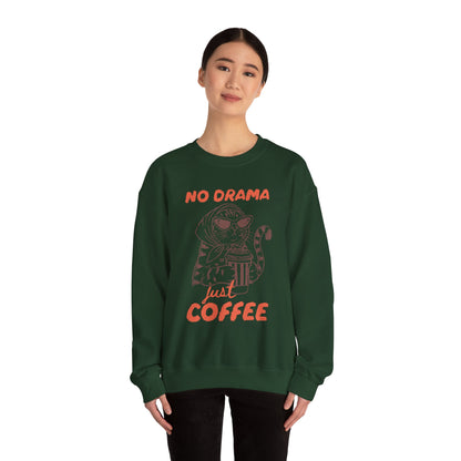 No Drama Just Coffee Sweatshirt — Cat Holding Coffee Vintage Graphic Crewneck