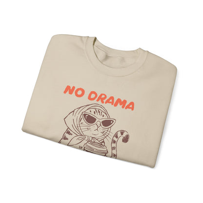 No Drama Just Coffee Sweatshirt — Cat Holding Coffee Vintage Graphic Crewneck