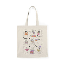 Load image into Gallery viewer, Cute Ghost Book Club Tote Bag — Halloween Reader Canvas Tote
