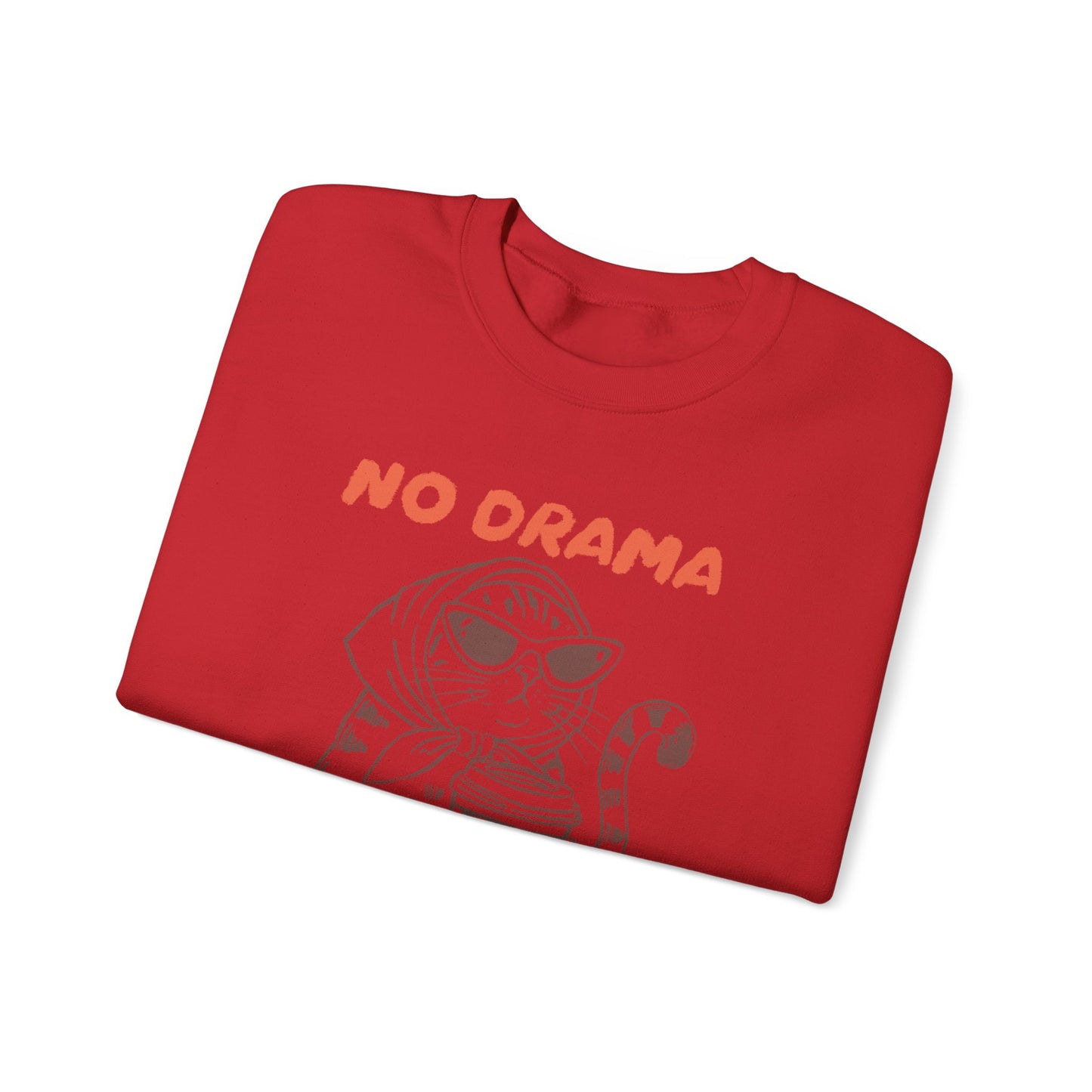 No Drama Just Coffee Sweatshirt — Cat Holding Coffee Vintage Graphic Crewneck