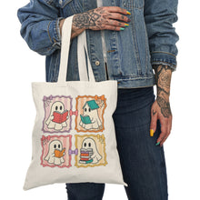 Load image into Gallery viewer, Cute Reading Ghosts Tote Bag — Booklover Halloween Canvas Tote
