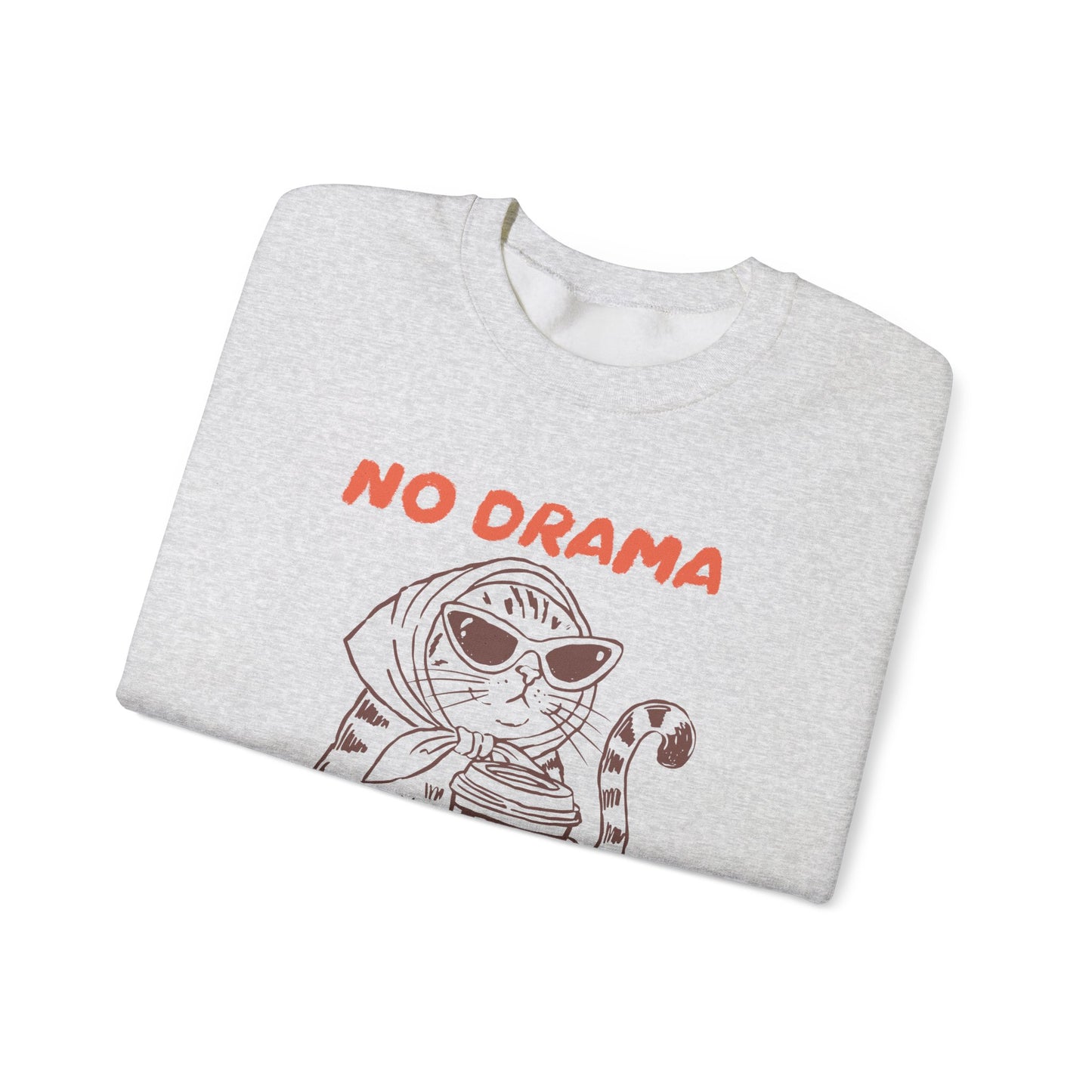 No Drama Just Coffee Sweatshirt — Cat Holding Coffee Vintage Graphic Crewneck