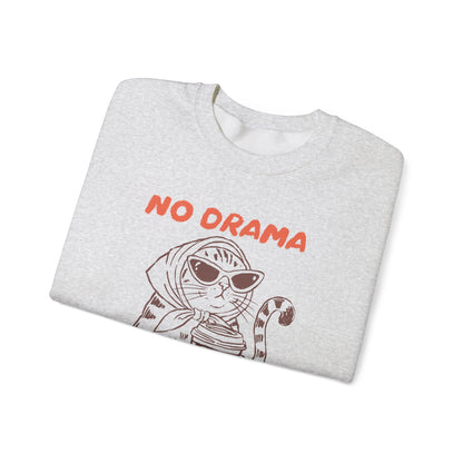 No Drama Just Coffee Sweatshirt — Cat Holding Coffee Vintage Graphic Crewneck