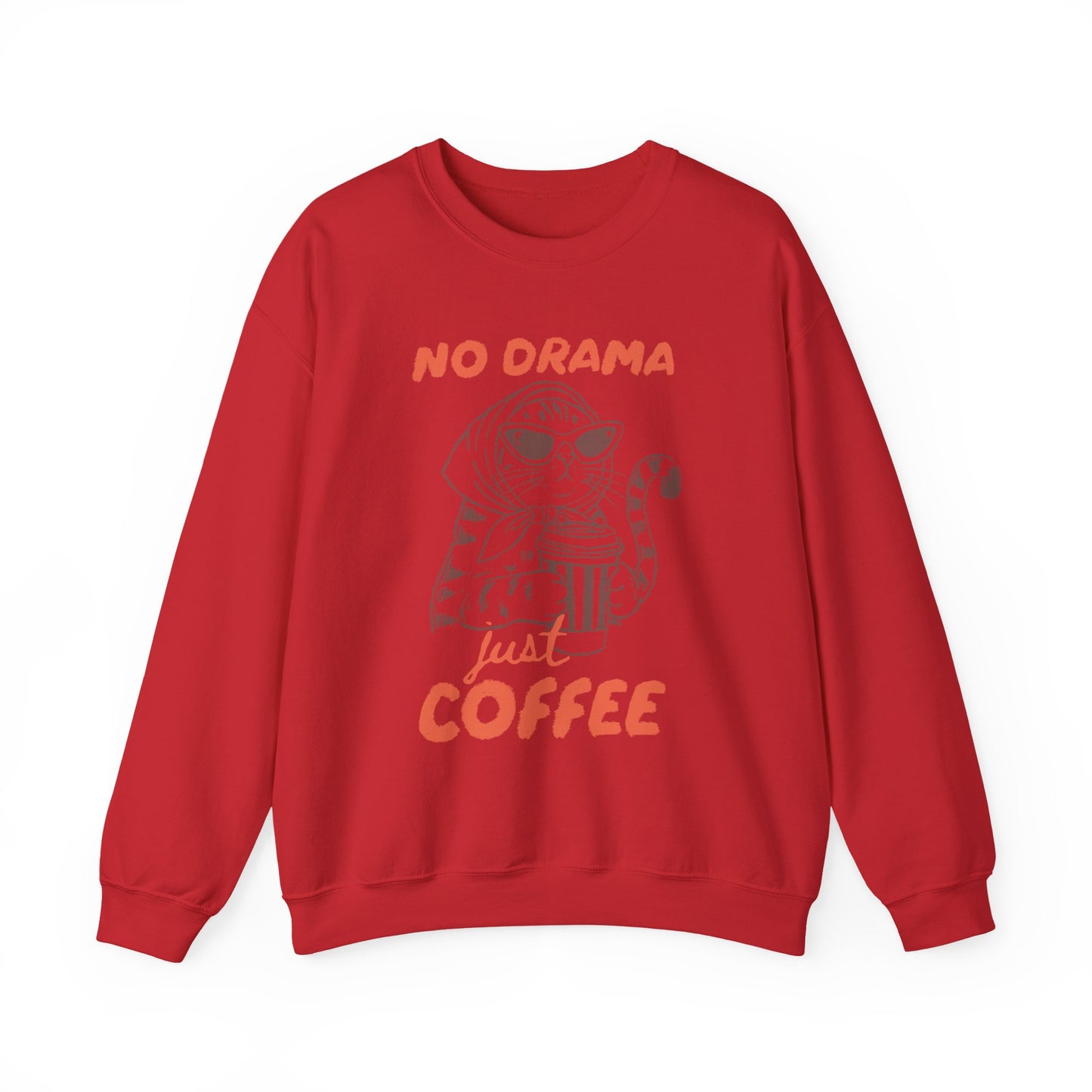 No Drama Just Coffee Sweatshirt — Cat Holding Coffee Vintage Graphic Crewneck