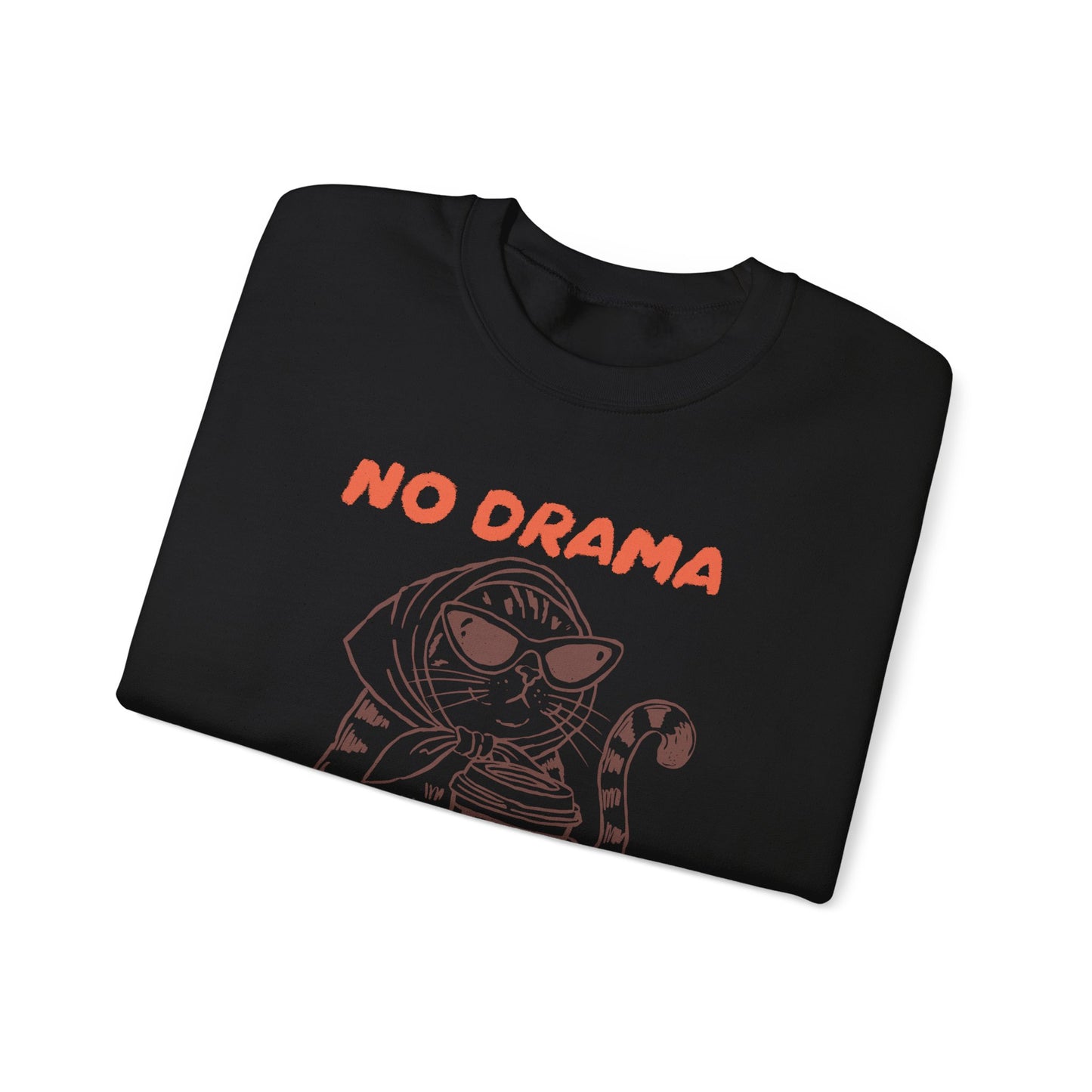 No Drama Just Coffee Sweatshirt — Cat Holding Coffee Vintage Graphic Crewneck