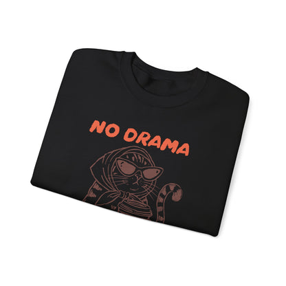 No Drama Just Coffee Sweatshirt — Cat Holding Coffee Vintage Graphic Crewneck