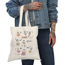 Load image into Gallery viewer, Cute Ghost Book Club Tote Bag — Halloween Reader Canvas Tote
