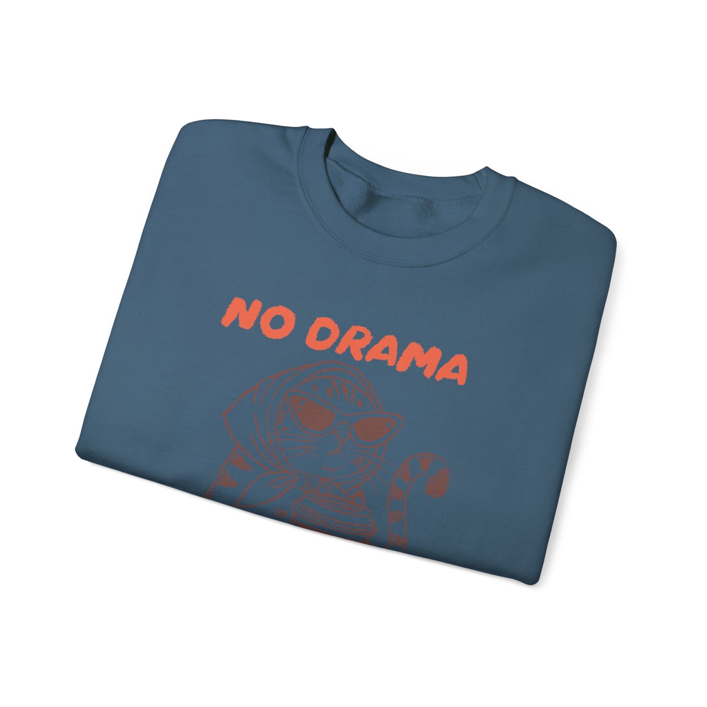 No Drama Just Coffee Sweatshirt — Cat Holding Coffee Vintage Graphic Crewneck