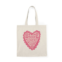 Load image into Gallery viewer, Book Lovers Club Tote Bag — Pink Heart Floral Canvas Book Tote
