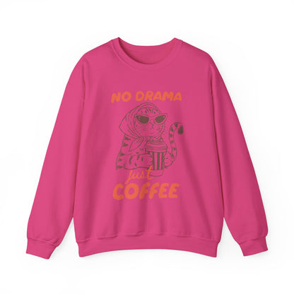 No Drama Just Coffee Sweatshirt — Cat Holding Coffee Vintage Graphic Crewneck