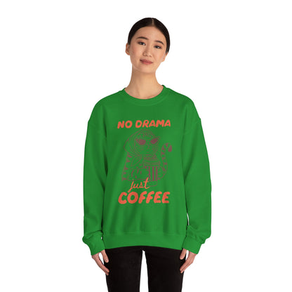 No Drama Just Coffee Sweatshirt — Cat Holding Coffee Vintage Graphic Crewneck
