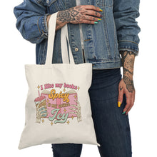 Load image into Gallery viewer, Book Lover Tote — "I Like My Books Spicy &amp; My Coffee Icy" Cute Literary Canvas Bag
