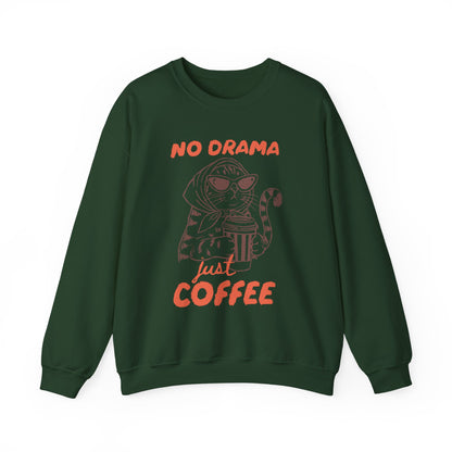 No Drama Just Coffee Sweatshirt — Cat Holding Coffee Vintage Graphic Crewneck