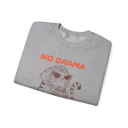 No Drama Just Coffee Sweatshirt — Cat Holding Coffee Vintage Graphic Crewneck