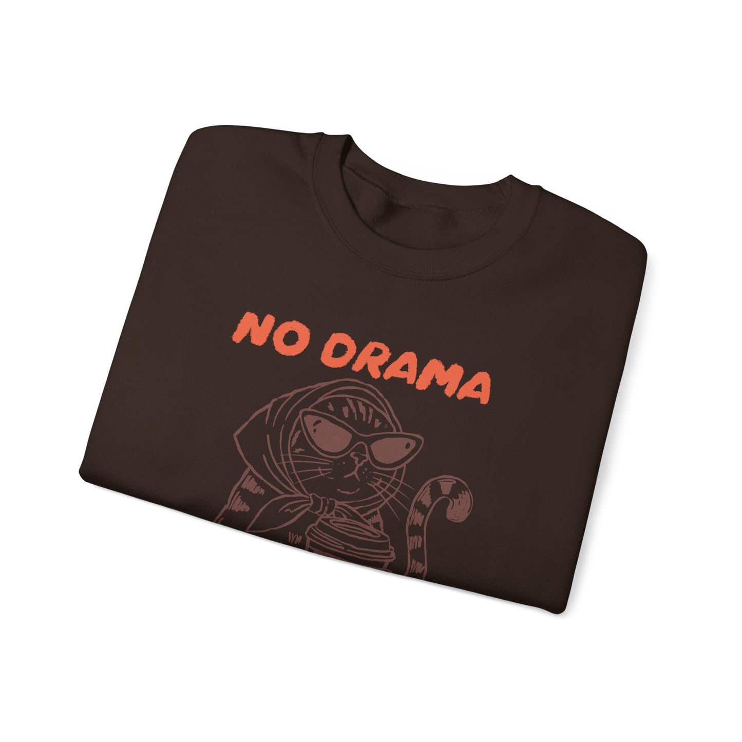 No Drama Just Coffee Sweatshirt — Cat Holding Coffee Vintage Graphic Crewneck