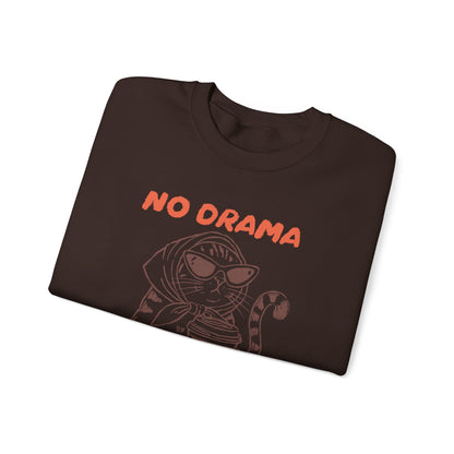 No Drama Just Coffee Sweatshirt — Cat Holding Coffee Vintage Graphic Crewneck