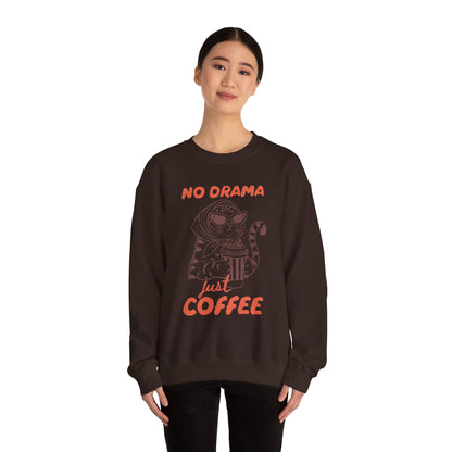 No Drama Just Coffee Sweatshirt — Cat Holding Coffee Vintage Graphic Crewneck