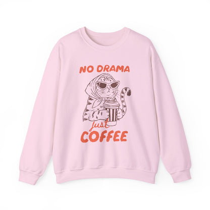 No Drama Just Coffee Sweatshirt — Cat Holding Coffee Vintage Graphic Crewneck