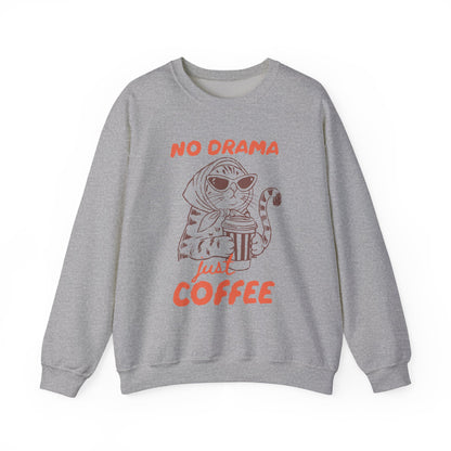 No Drama Just Coffee Sweatshirt — Cat Holding Coffee Vintage Graphic Crewneck