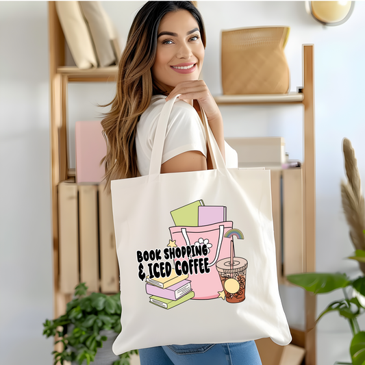 Book Shopping & Iced Coffee Tote Bag