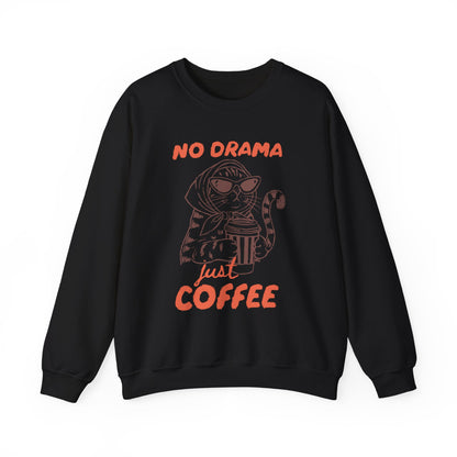 No Drama Just Coffee Sweatshirt — Cat Holding Coffee Vintage Graphic Crewneck