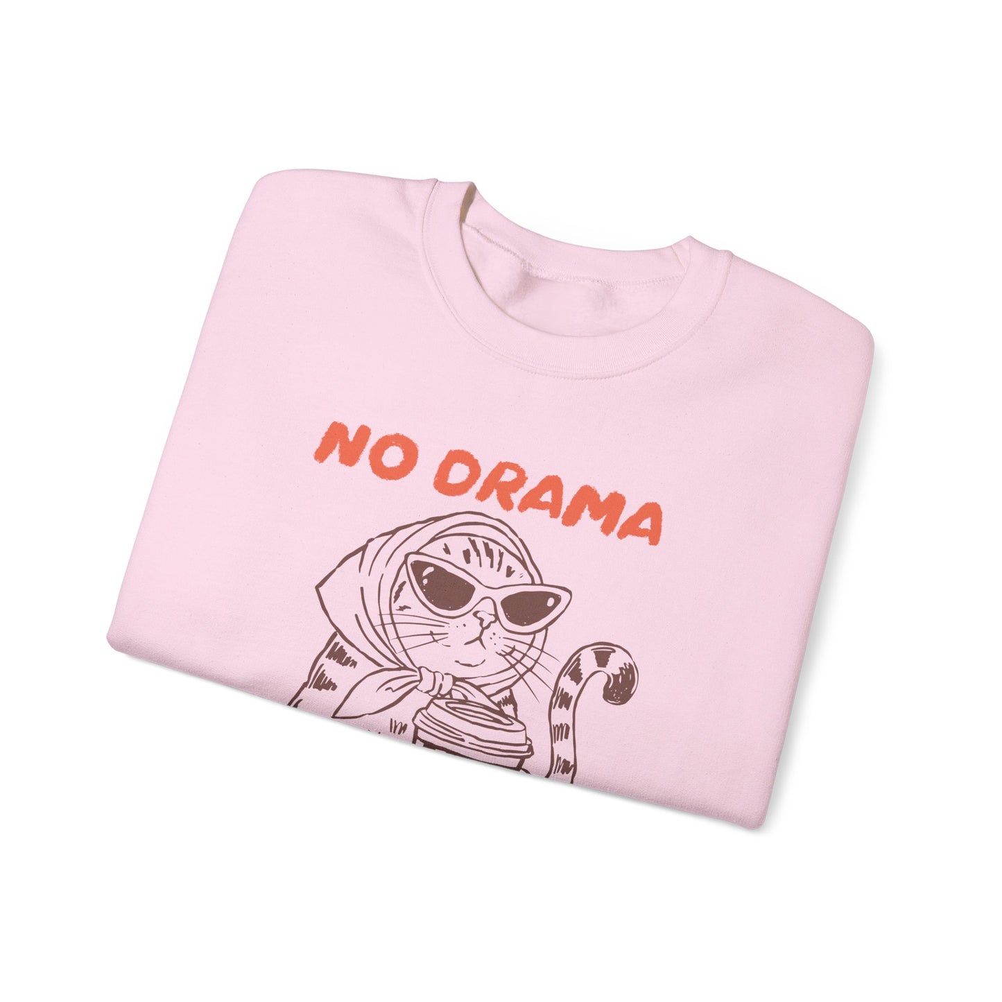 No Drama Just Coffee Sweatshirt — Cat Holding Coffee Vintage Graphic Crewneck