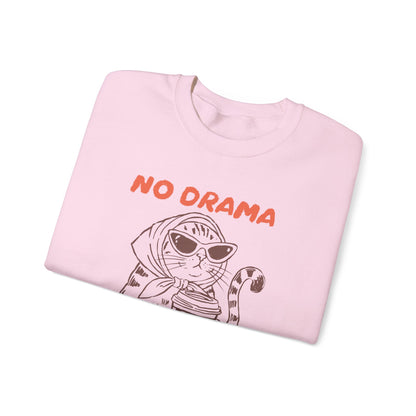 No Drama Just Coffee Sweatshirt — Cat Holding Coffee Vintage Graphic Crewneck