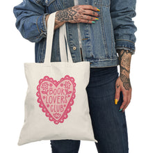 Load image into Gallery viewer, Book Lovers Club Tote Bag — Pink Heart Floral Canvas Book Tote
