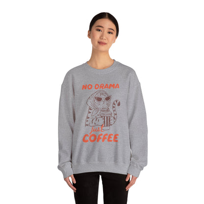 No Drama Just Coffee Sweatshirt — Cat Holding Coffee Vintage Graphic Crewneck