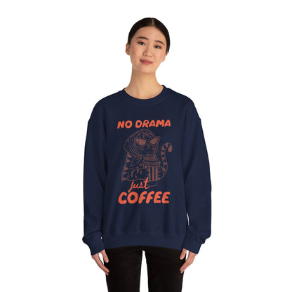 No Drama Just Coffee Sweatshirt — Cat Holding Coffee Vintage Graphic Crewneck