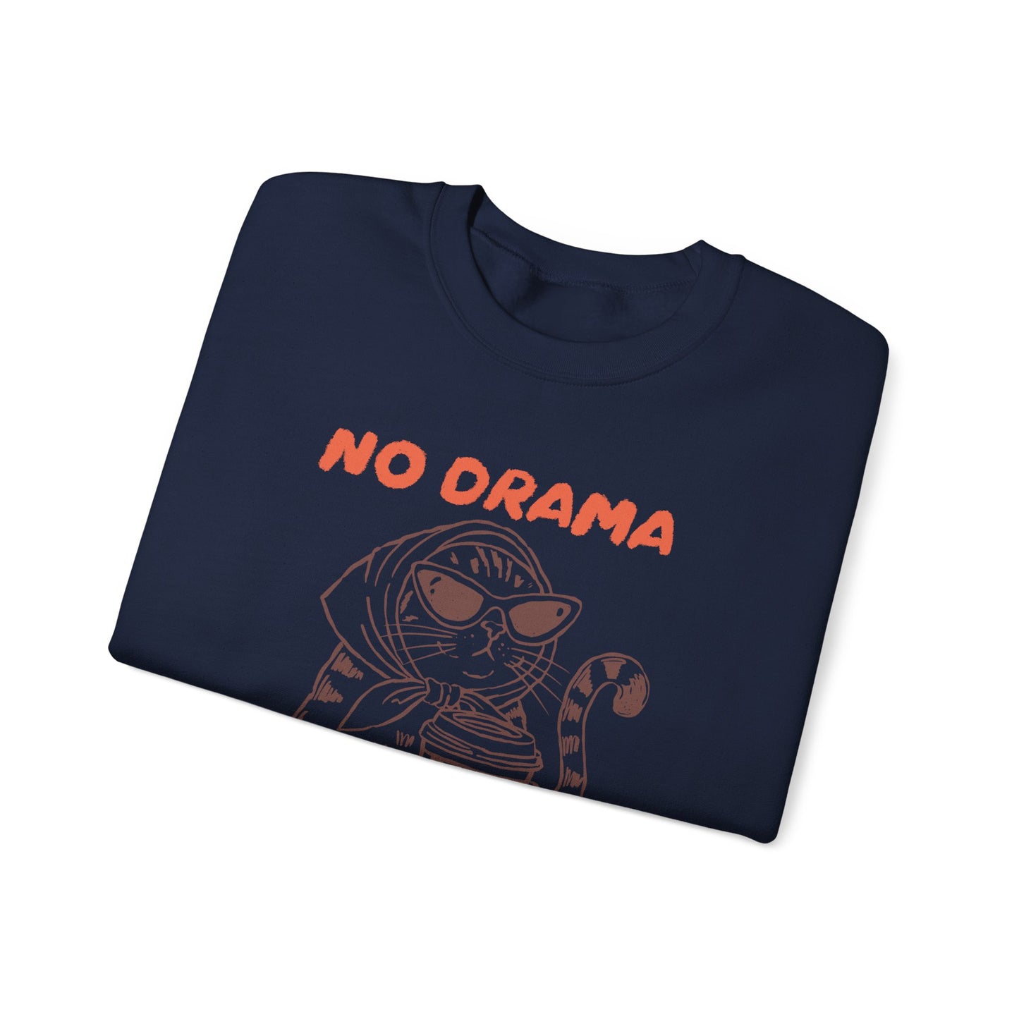 No Drama Just Coffee Sweatshirt — Cat Holding Coffee Vintage Graphic Crewneck