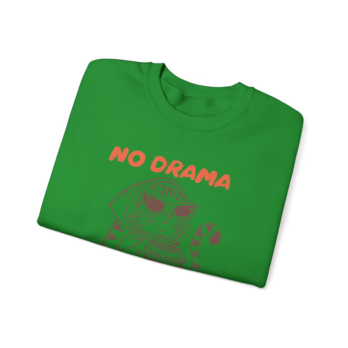 No Drama Just Coffee Sweatshirt — Cat Holding Coffee Vintage Graphic Crewneck