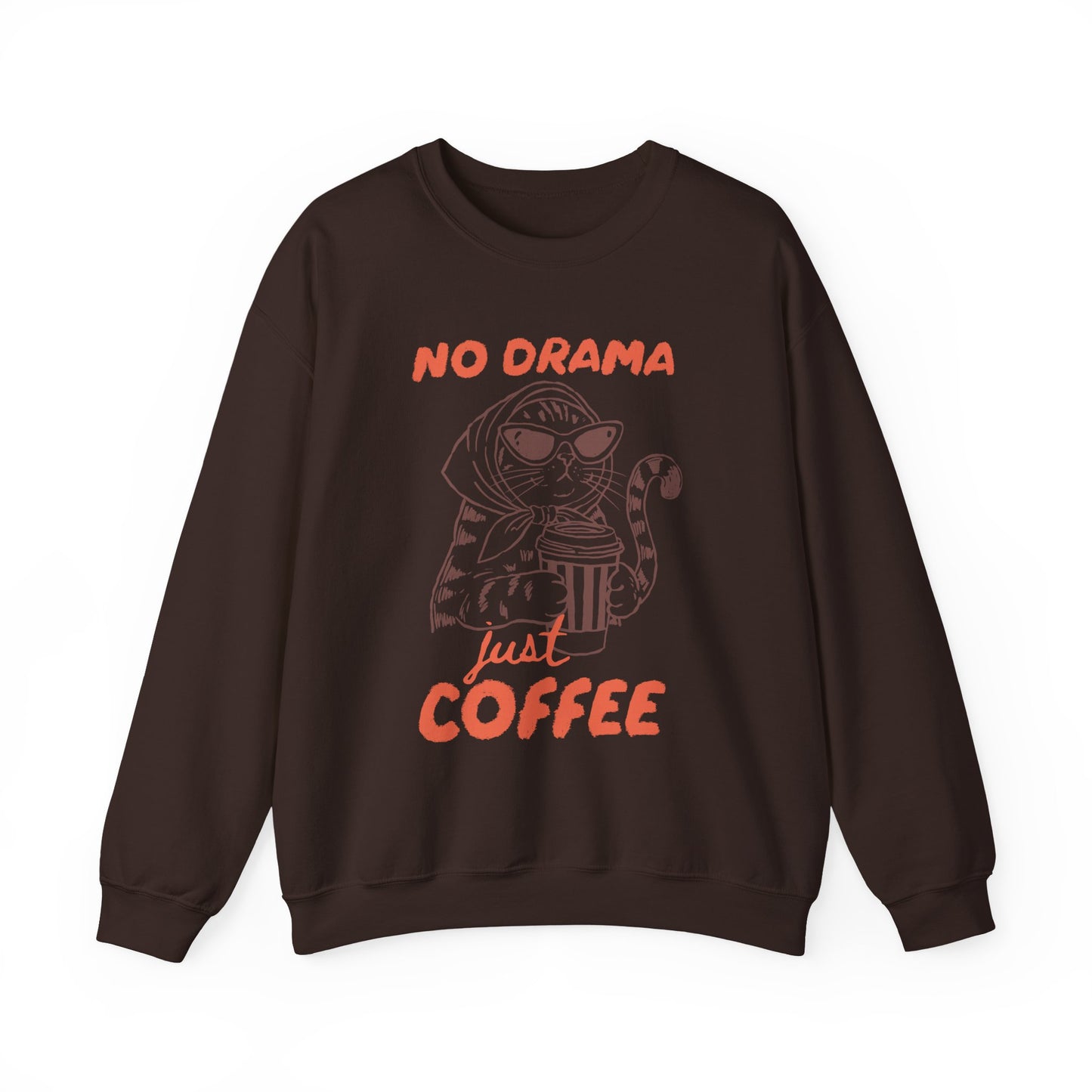No Drama Just Coffee Sweatshirt — Cat Holding Coffee Vintage Graphic Crewneck