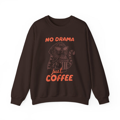 No Drama Just Coffee Sweatshirt — Cat Holding Coffee Vintage Graphic Crewneck