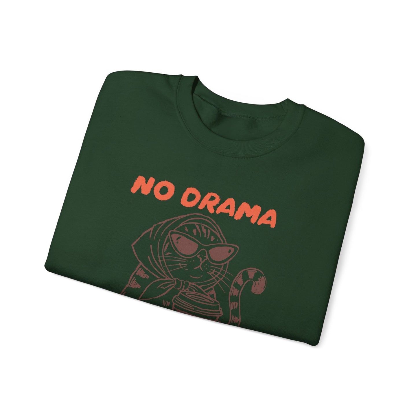 No Drama Just Coffee Sweatshirt — Cat Holding Coffee Vintage Graphic Crewneck