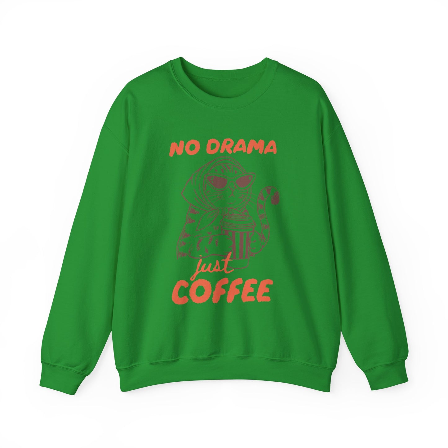 No Drama Just Coffee Sweatshirt — Cat Holding Coffee Vintage Graphic Crewneck