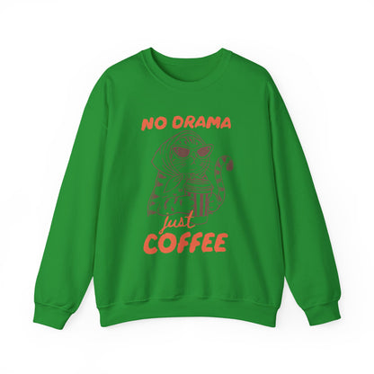 No Drama Just Coffee Sweatshirt — Cat Holding Coffee Vintage Graphic Crewneck
