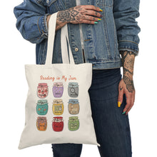 Load image into Gallery viewer, Reading Is My Jam Tote Bag — Cute Booklover Jam Jar Canvas Tote
