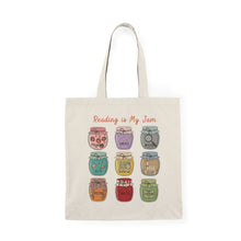Load image into Gallery viewer, Reading Is My Jam Tote Bag — Cute Booklover Jam Jar Canvas Tote
