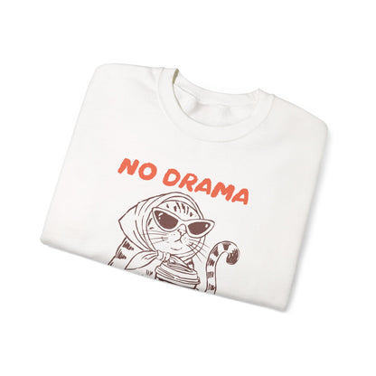 No Drama Just Coffee Sweatshirt — Cat Holding Coffee Vintage Graphic Crewneck