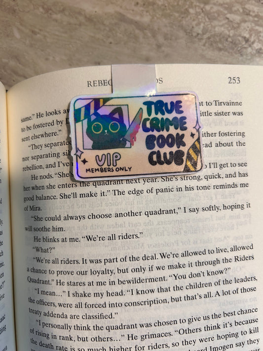 True crime book club library card magnetic bookmark