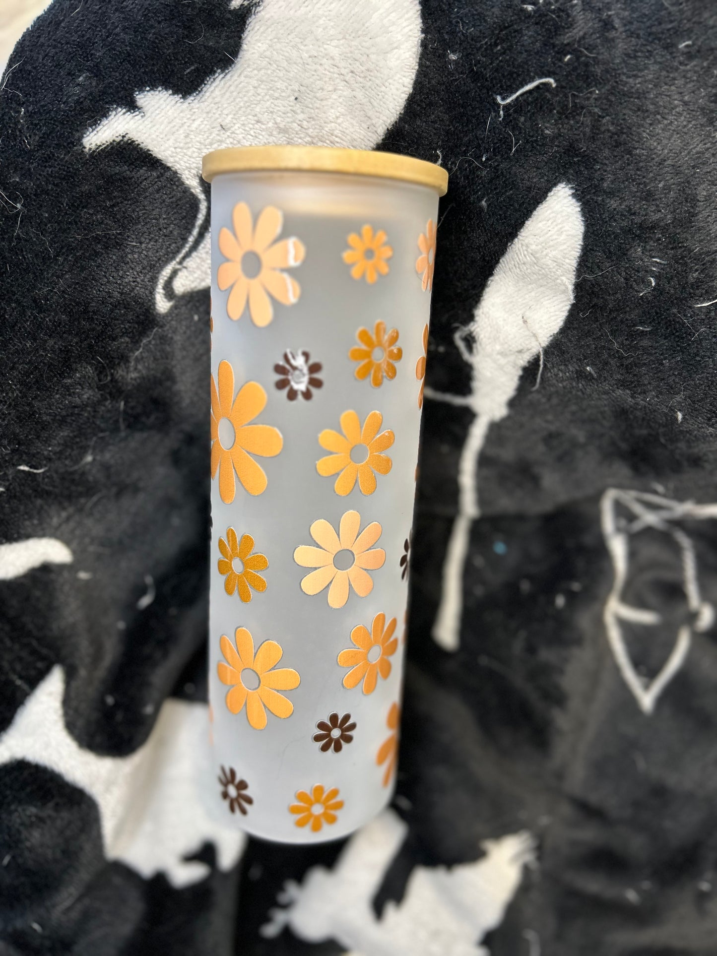 Brown flower 19oz frosted cup