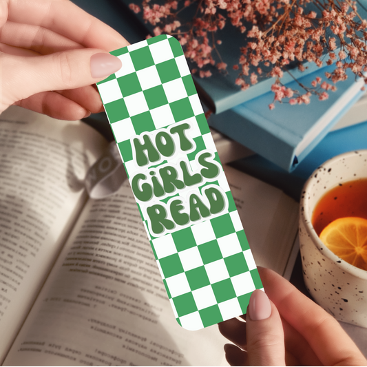 Green Checkered Hot Girls Read Bookmark