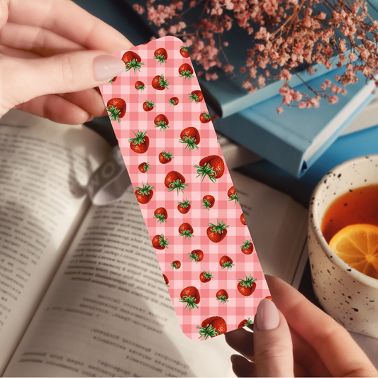 Pink Checkered Strawberry Bookmark