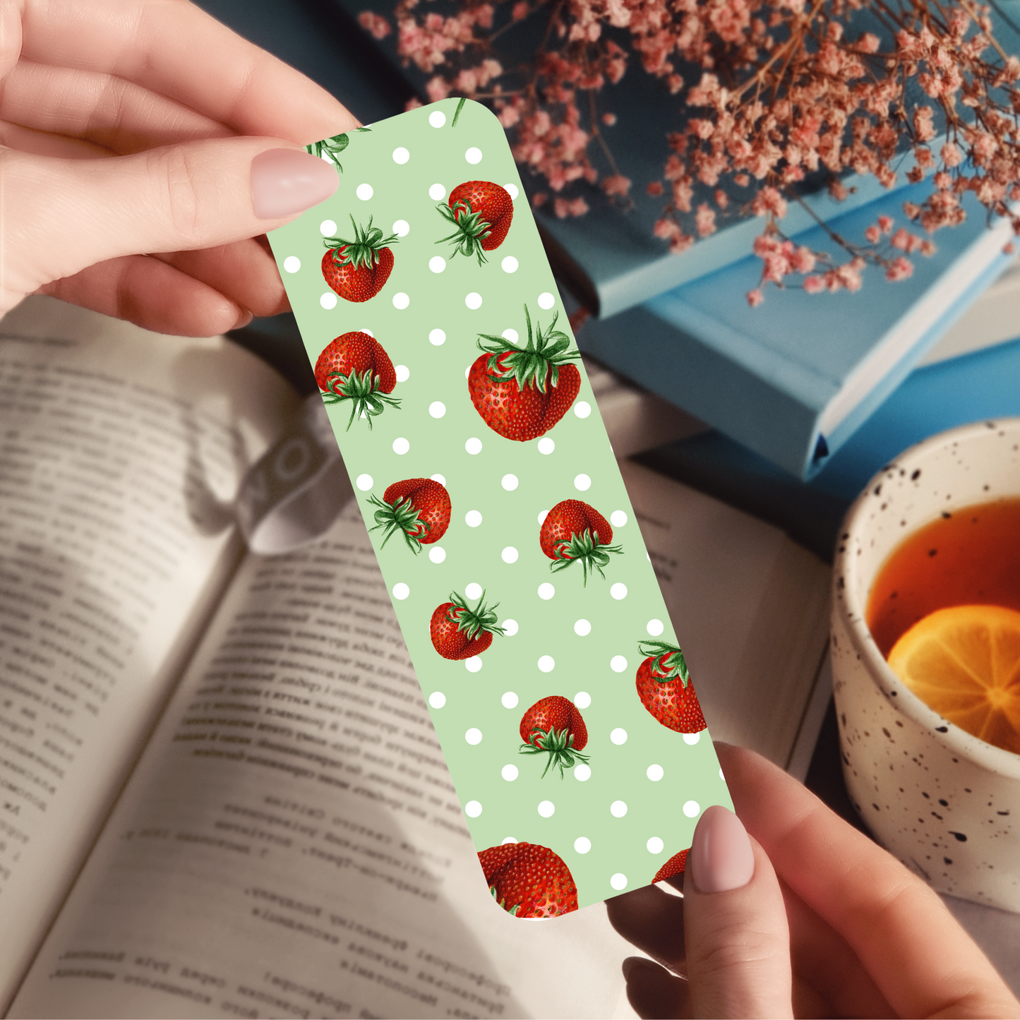 Green Polka Dot Strawberry bookmark
