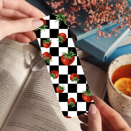 Black & White Checkered Strawberry Bookmark